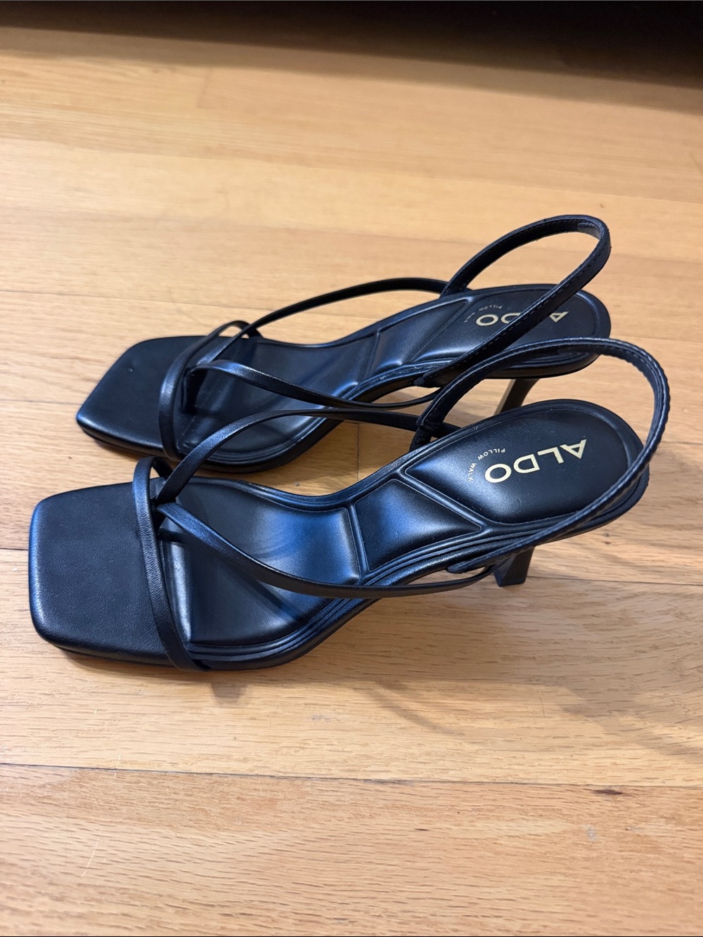 ALDO Black Strappy Square-Toe Slingback Heels